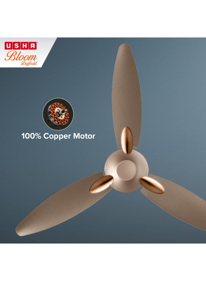 Usha Bloom Daffodil Goodbye Dust Ceiling Fan 1250mm, Sparkle Golden and Brown - Image 2